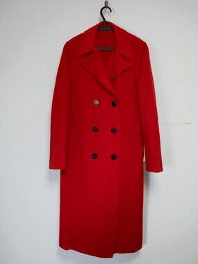 Zara Double Faced Wool Blend Double Breasted Coat, Red